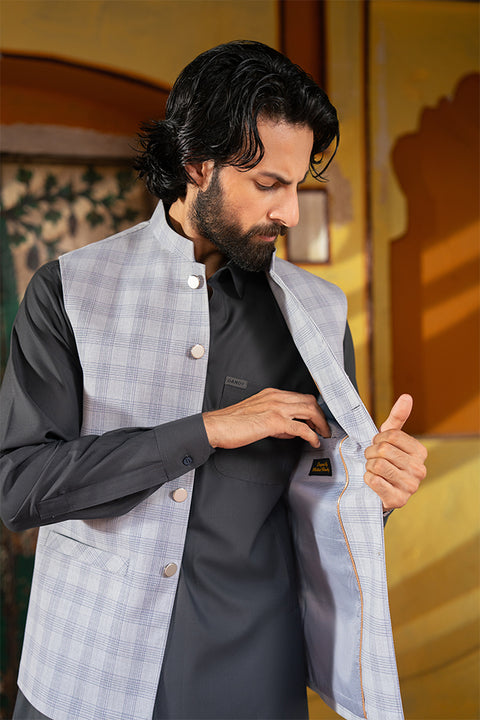 Monochrome Slate Plaid Waistcoat