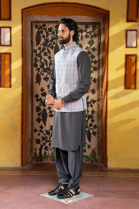 Monochrome Slate Plaid Waistcoat