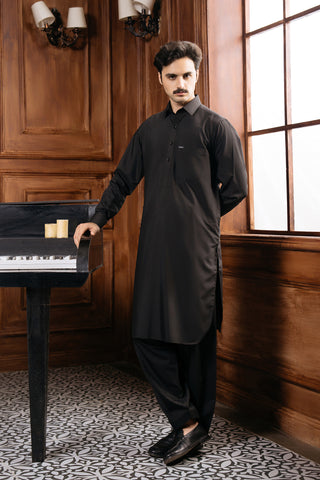 Jet Black Cotton Shalwar Kameez