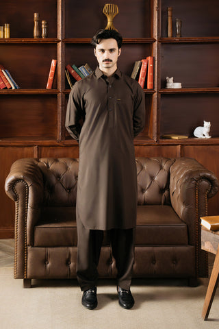 Chocolate Brown Wash and Wear Shalwar Kameez