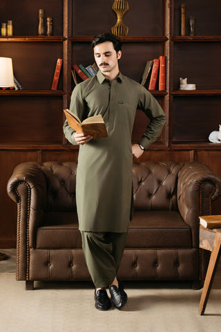 Olive Green Cotton Shalwar Kameez
