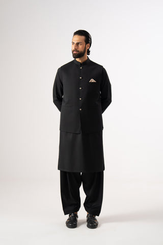 Black Three Piece Shalwar Kameez Waistcoat Combo