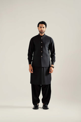 Black Three Piece Shalwar Kameez And Wc Set