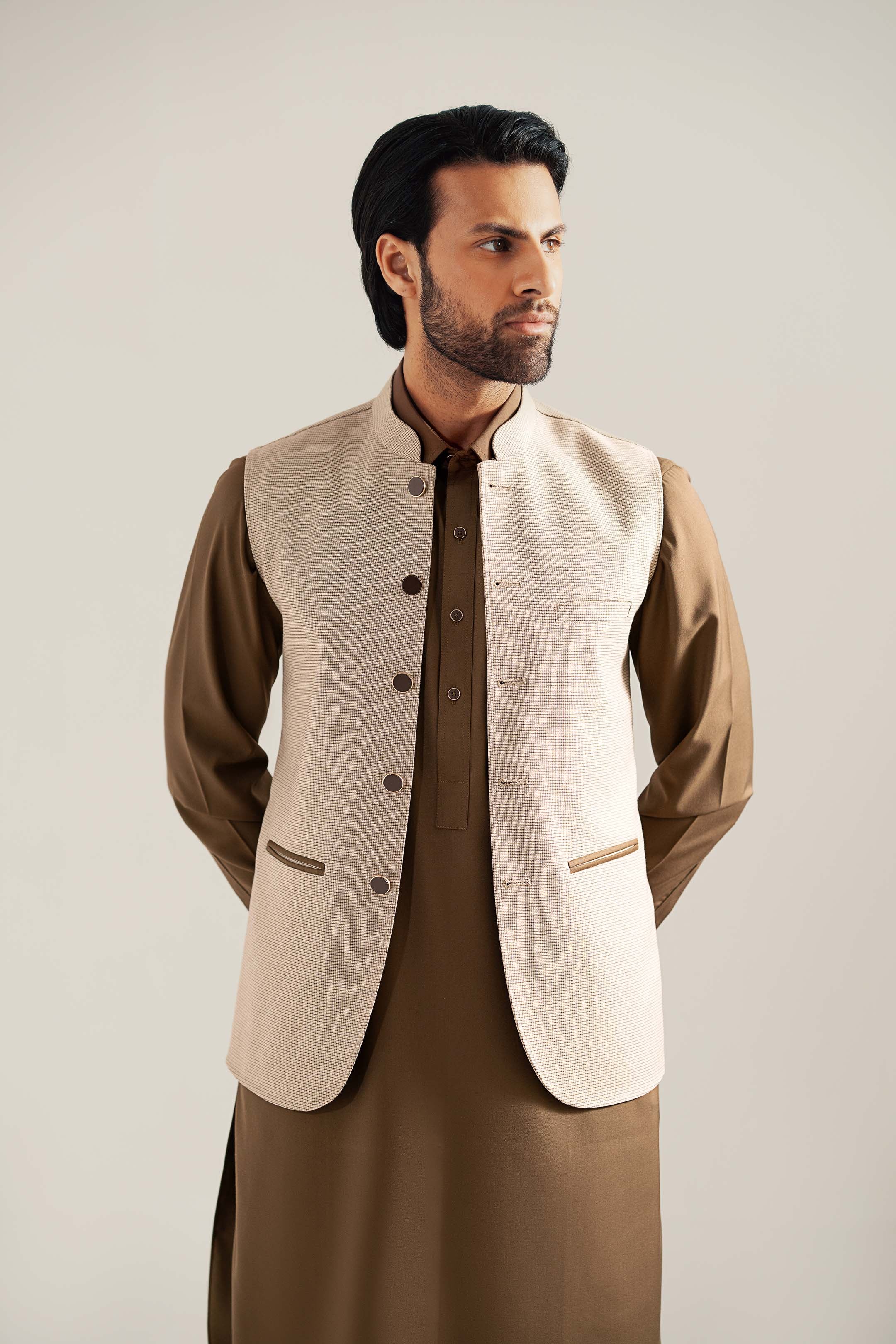 Dandy Designer Premium Beige Checkered Waistcoat – Dandy Designs